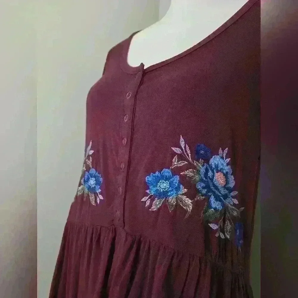 American Eagle Outfitters Womens Embroidered Floral Babydoll Top